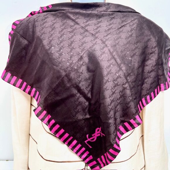 Yves Saint Laurent Mini Scarf/Handkerchief  cotton silk/silk 23"  brown pink (19 - Picture 2 of 7